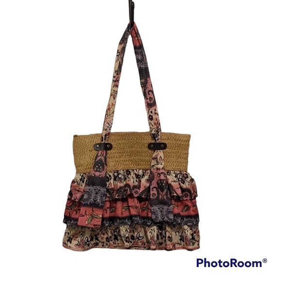 Boho Hippie Capelli Straworld Hobo Bag Multicolor with Ruffles, NEW - Picture 1 of 3